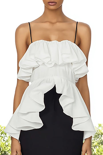 Black and White Mermaid Ruffles Ruched Long Formal Dress
